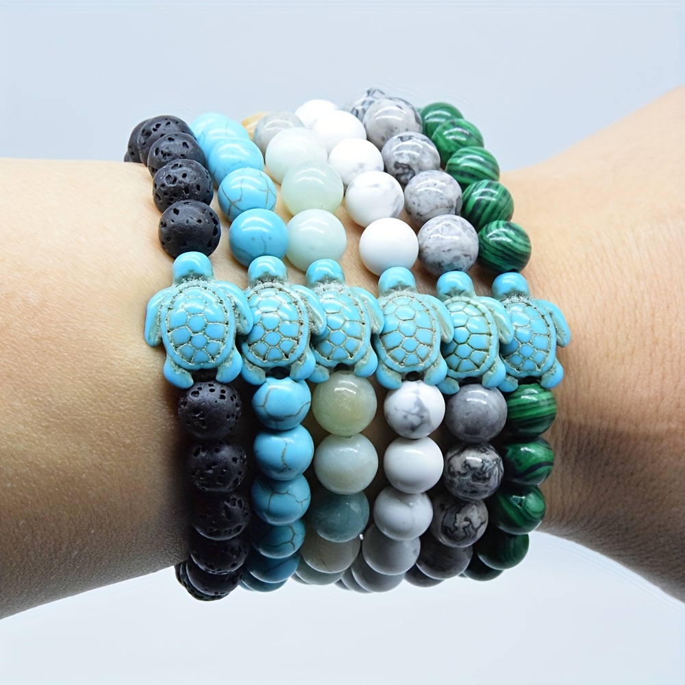 

1pc Green Turquoise Turtle Stone Bracelet For Men And Women