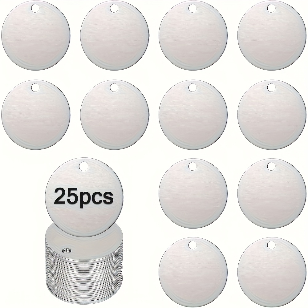 TEMU Custom Picture And Text 25pcs Stainless Steel Round Metal Tags With Laser Engraving, Suitable For Dog Tags, Keychains, And Personalized Pet Id