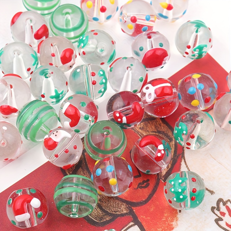 

10-pack Hand- Christmas Theme Glass Beads 10mm - Making Kit For Necklaces, Bracelets, Earrings, And Phone Charms - Gift