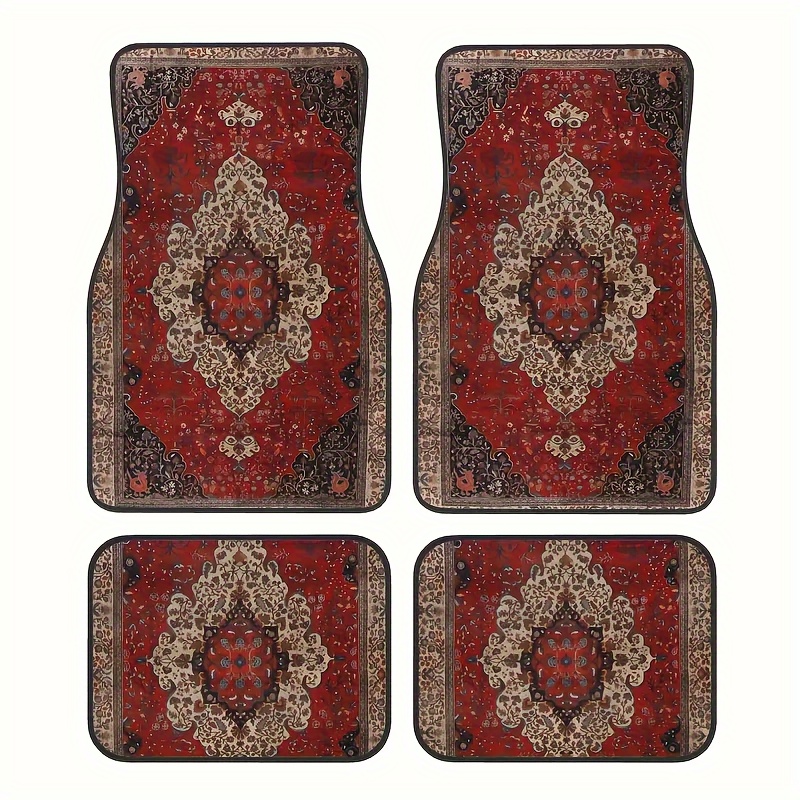 

4- Red Pattern European Ethnic Car - Universal Fit Polyester & Rear - All- For Sedan, Suv, Van - Car