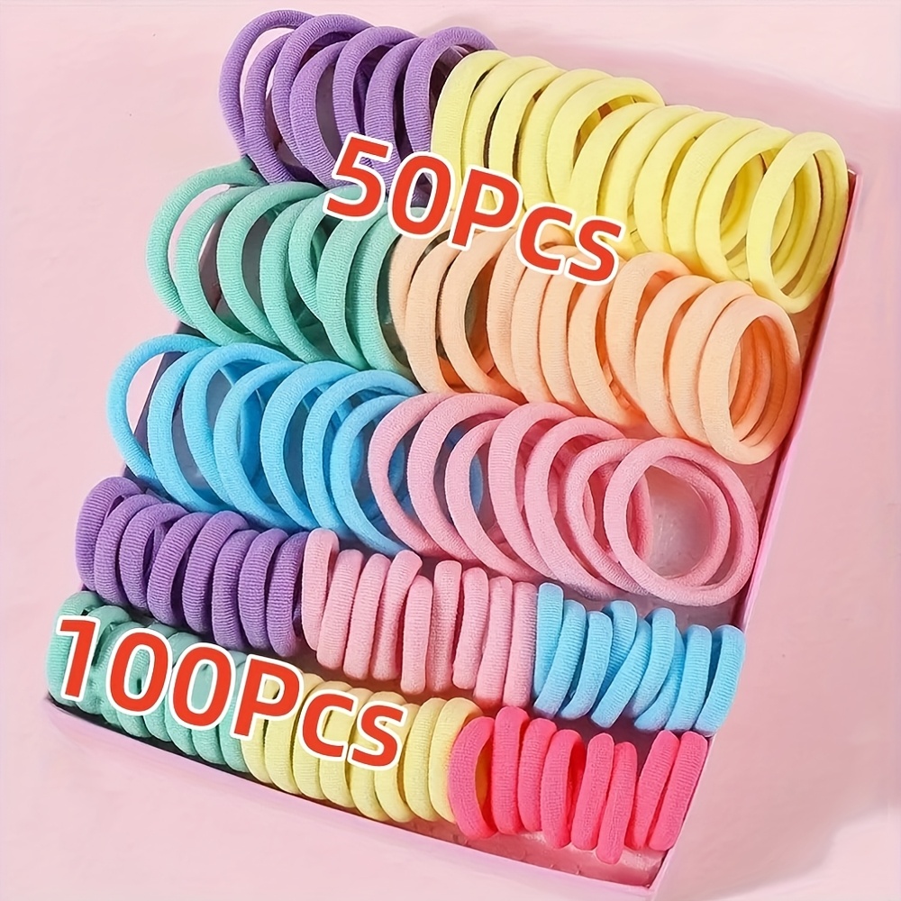 TEMU 150pcs Women' Easy Elastic Hair Ties, Including 100pcs Small And 50pcs Large Ponytail Holders, Suitable For Women' Outing Use