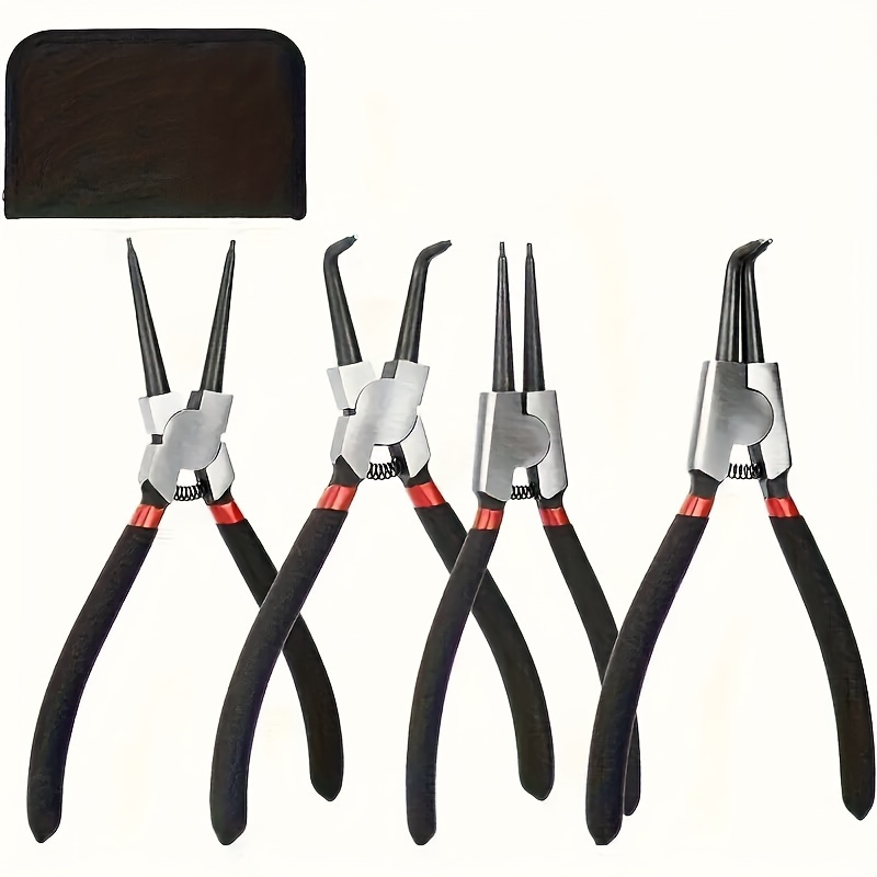 

4pcs/set Pliers Including Long Nose Pliers, Straight And Bent Pliers For Inner And Outer Circlips, And A Tool For Removing Retaining Snap Rings