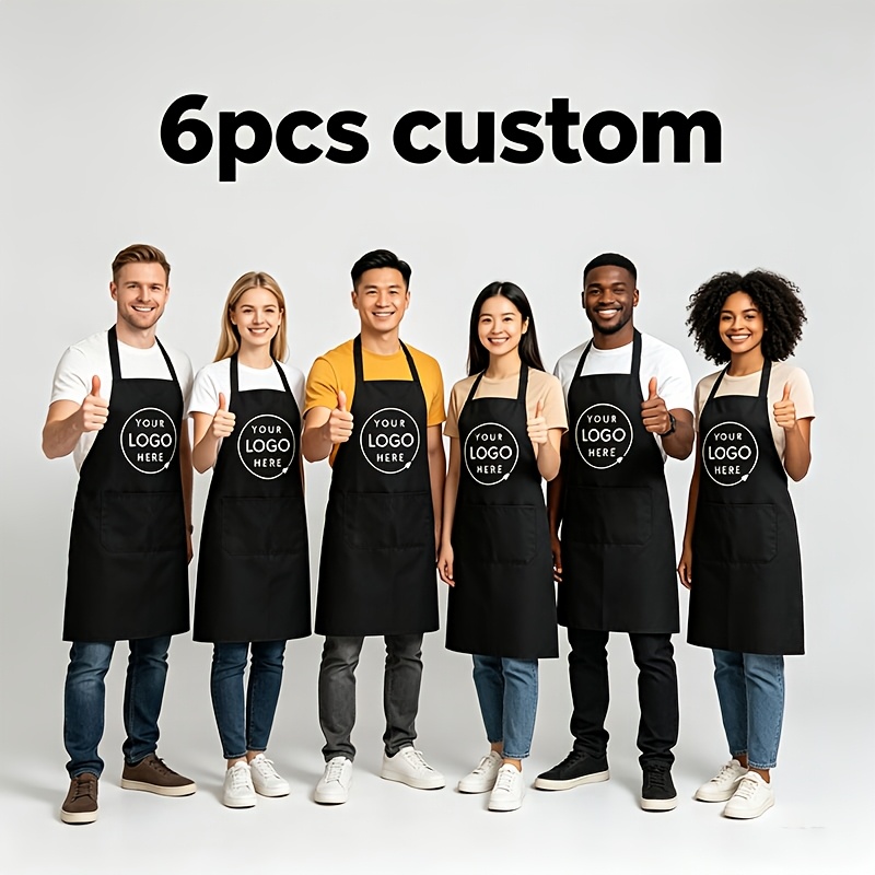 TEMU 6pcs Custom Personalized Photo Chef Aprons, Personalized Adjustable Elastic Aprons, Suitable For Kitchen Use, With Pockets, Ideal Gift For