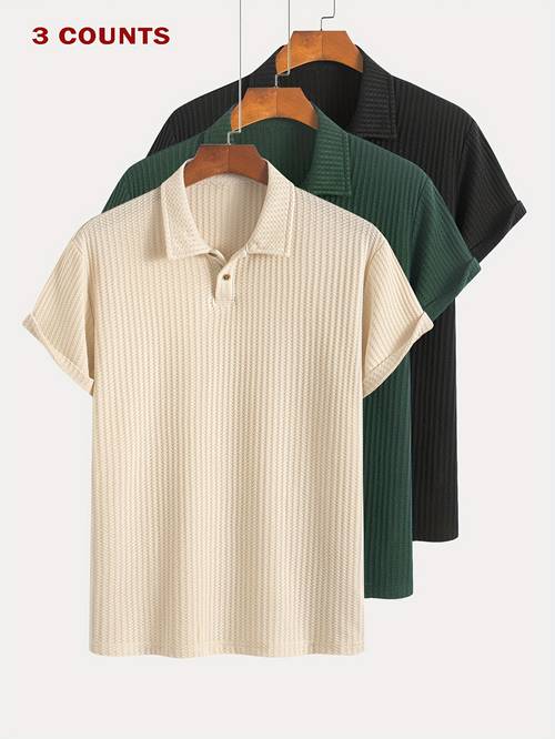 3pcs summer casual jacquard short sleeve shirt set 3pcs jacquard texture short sleeve