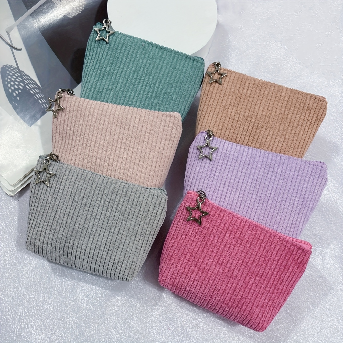 TEMU 6pcs Minimalist Solid Color Corduroy Women's Storage Coin Purse