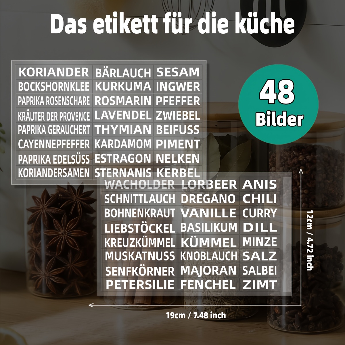 Image of German/german Spice Label Stickers 48pcs/2ets, Spice Jar Labels, Kitchen Seasoning Tags, Creative Transparent Combination, Pantry Markers, Kitchen Storage Classification Stickers
