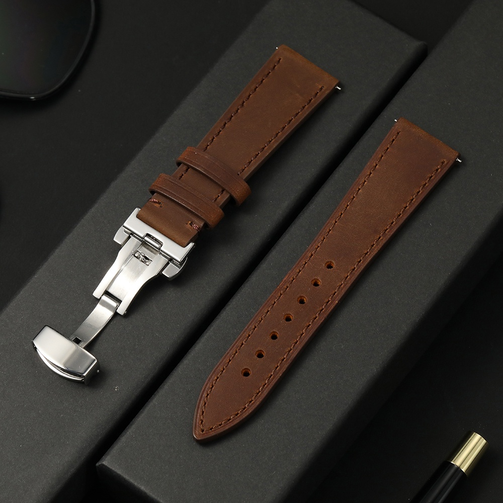 Bracelet De Montre En Cuir Noir 18mm Avec Boucle Argentée - Nouveau Avec étiquettes, Pour Homme