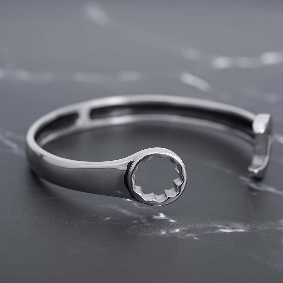 Couple's 2-Color Stainless Steel Wrench-Shaped Open Bracelet