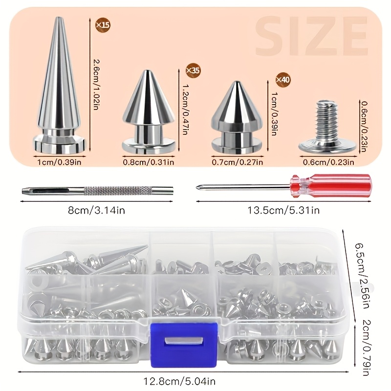 180pcs Assorted Size Cone Spike, Screw Stud Rivets, 3 Sizes Metal Tree Spike Studs For Punk Style Clothing Additions Craft Decoration (silvery)