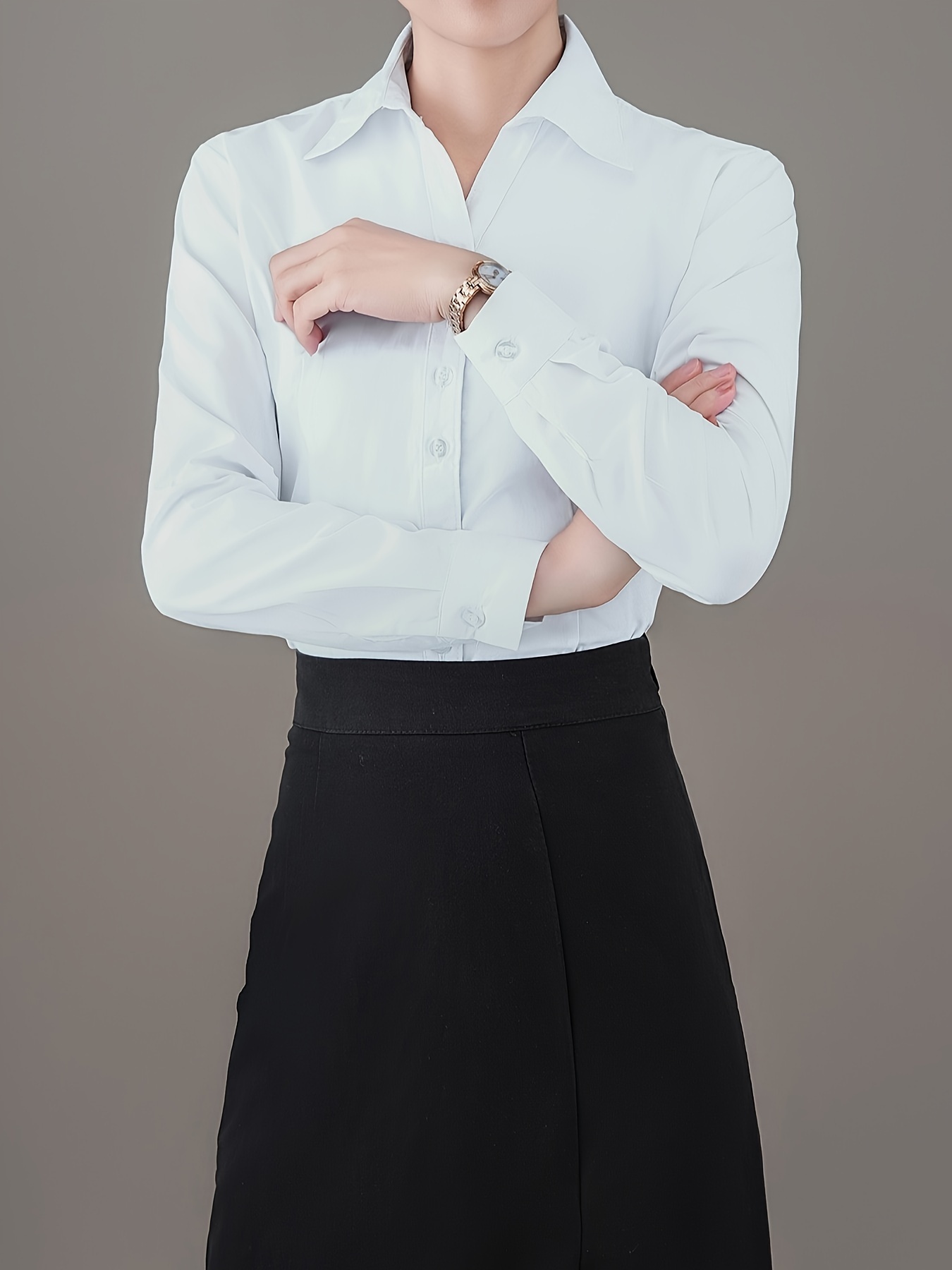 women's fit v neck white button long sleeve Temu Ireland