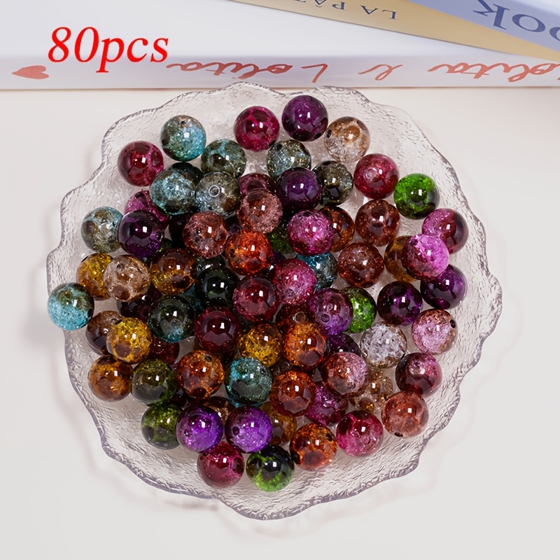 TEMU 80pcs New Exquisite Ice Crack Leopard Print Acrylic Beaded Mixed 16mm Decorative Beads Diy Bracelet Necklace Key Chain Decorative Material Suitable For The Production Of Jewelry Parts
