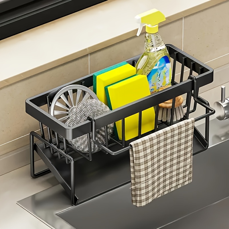 TEMU 304 Stainless Steel Self Draining Kitchen Sink Organizer, Sink Rack, Dish Soap Scrub Accessories For Countertop Baskets, Buckets And Containers, Containers For