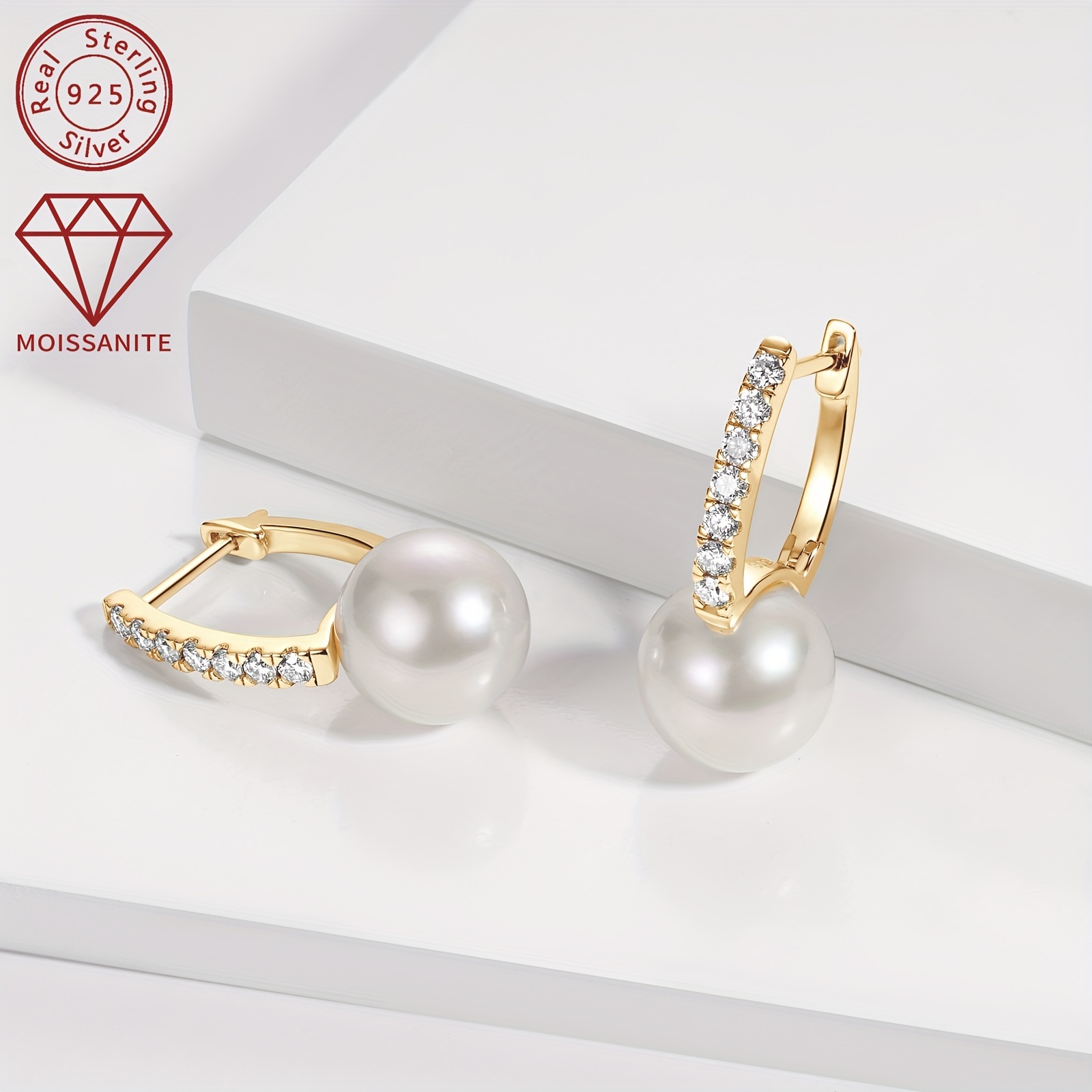 weight 2 11g natural freshwater   9 5 10mm moissanite 1 8mm 14pcs total carat 0 35ct 1 pair moissanite pearl earrings 925 silvery womens fashion pearl earrings round 9 5 10mm natural freshwater   earrings inlaid moissanite earrings details 3