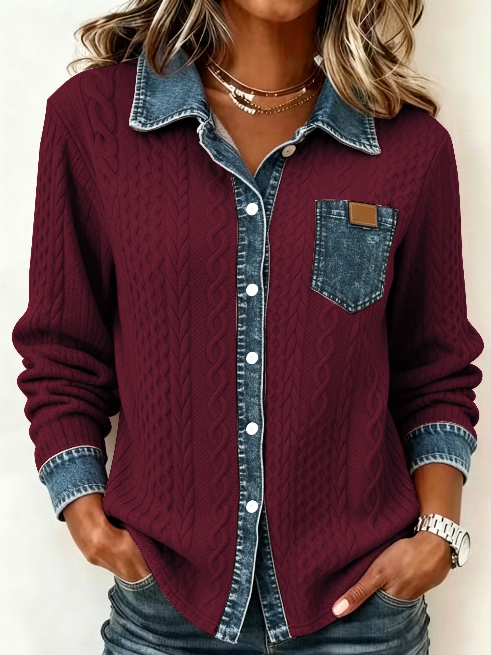 printed pants not   denim fabric autumn womens   denim non   jacquard sweatshirt cardigan long sleeve top