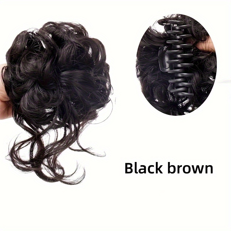 TEMU Messy Wavy Curly Flower Bud Bun Grab Clip Wig, Lazy Style Claw Hair Clip Natural Fluffy Long Beard Hair Wig Ponytail Extension, , Plate For Daily Use