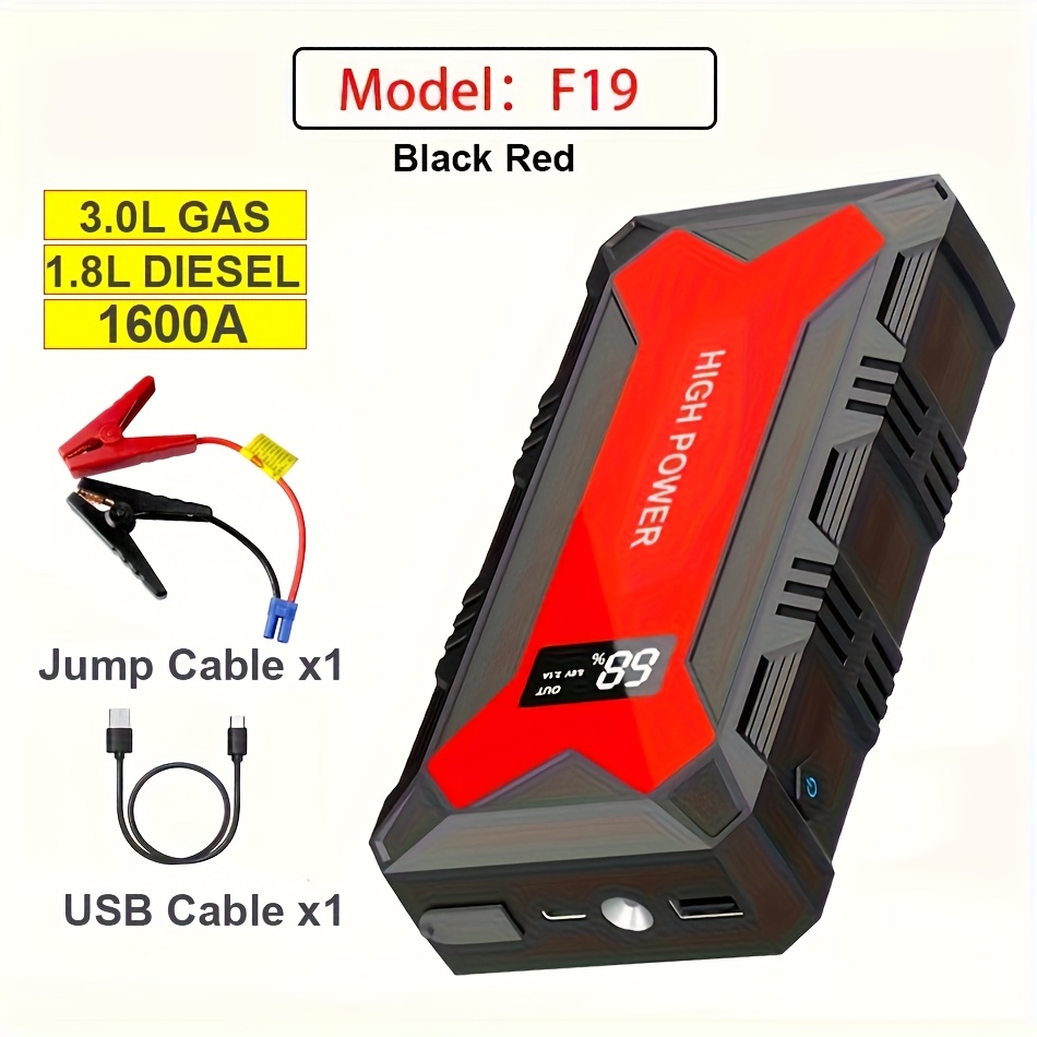 TEMU Versatile Vehicle Jump Starter 1600a/2500a Battery Pack For Gasoline And Engines, Compact 12v Jump Box Featuring Usb Ports And Power Indicator