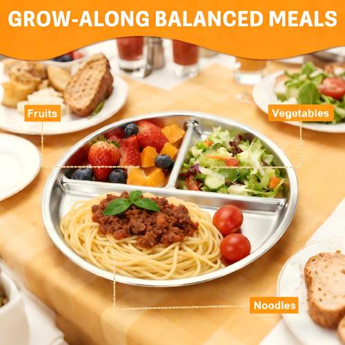 4pcs unbreakable stainless steel plates set with 3 partitions 9 portion control plates divided plate for balance lunch camping metal snack plate for eating dinner outdoors