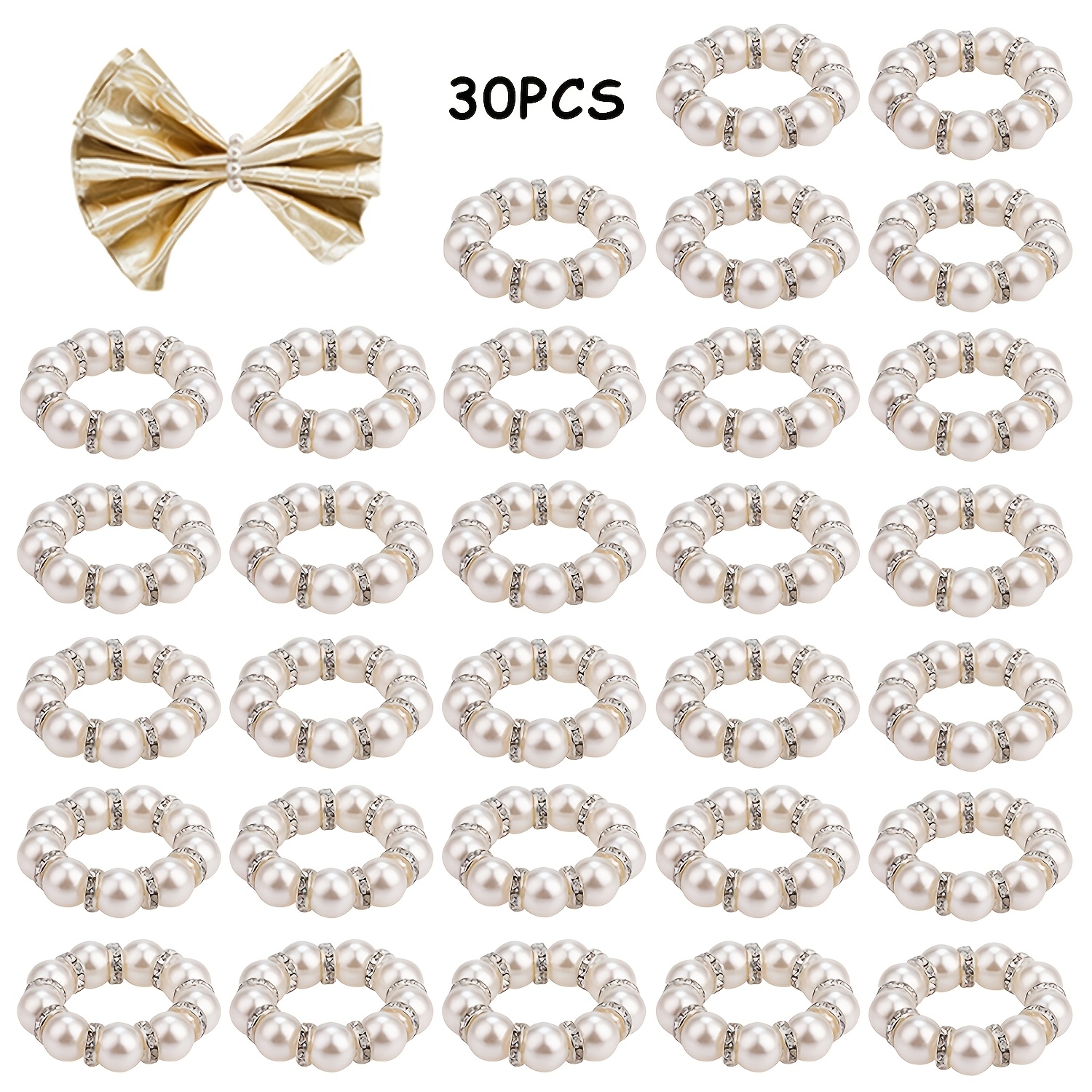 TEMU 30 Pearl Napkin Rings - Elegant , Suitable For Weddings, Banquets, Parties, Holiday Table Decorations | Perfect Additions For Christmas Dinner,