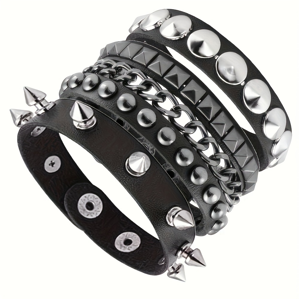 

3pcs Gothic Style Pu Leather Bracelets, Rivet Bracelets, For Men And Women