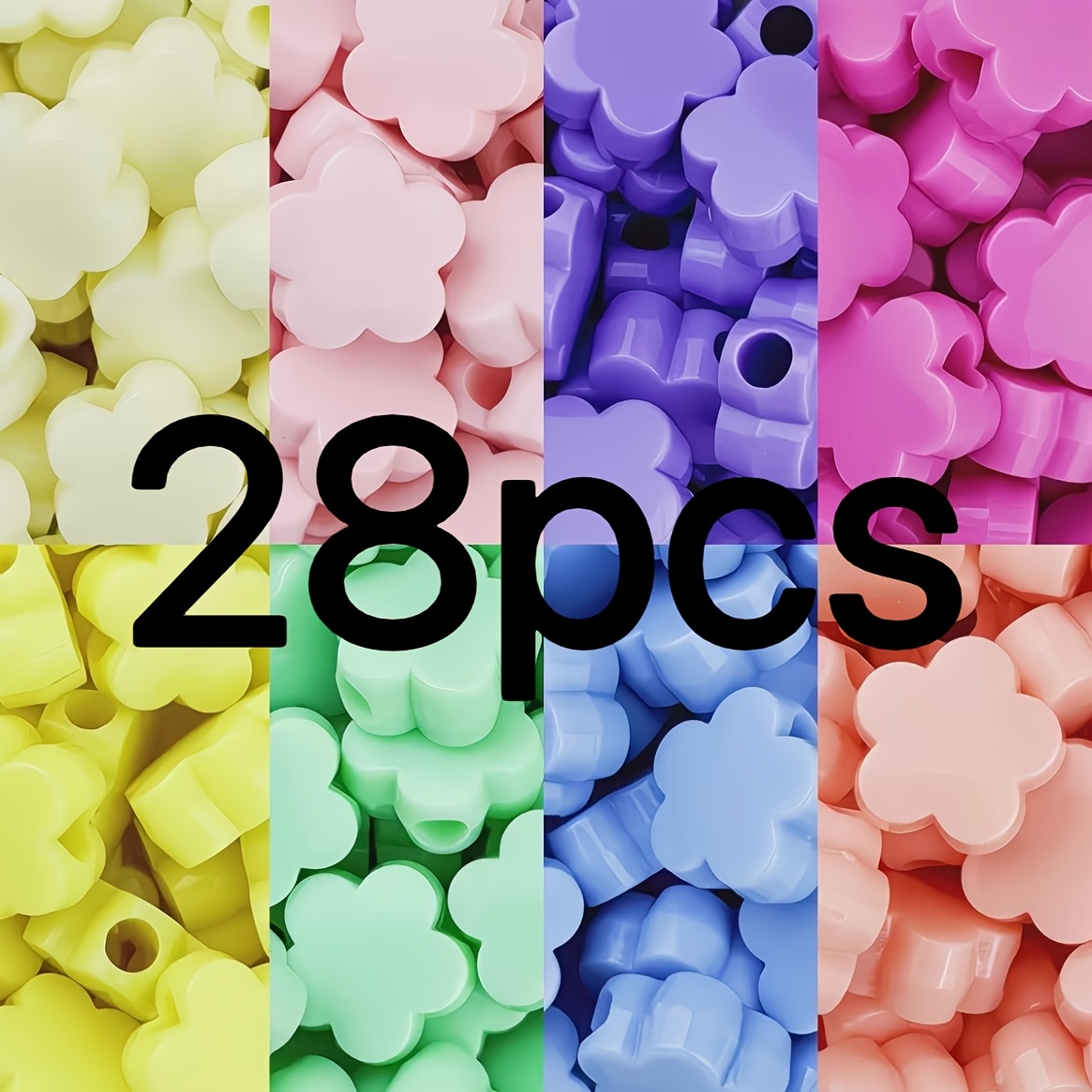 TEMU 28pcs Acrylic Large-hole Beads, Five-petal Flower Large-hole Beads, Assorted Random Colors, For Diy Beading, Necklaces, Beaded Pens, And Other