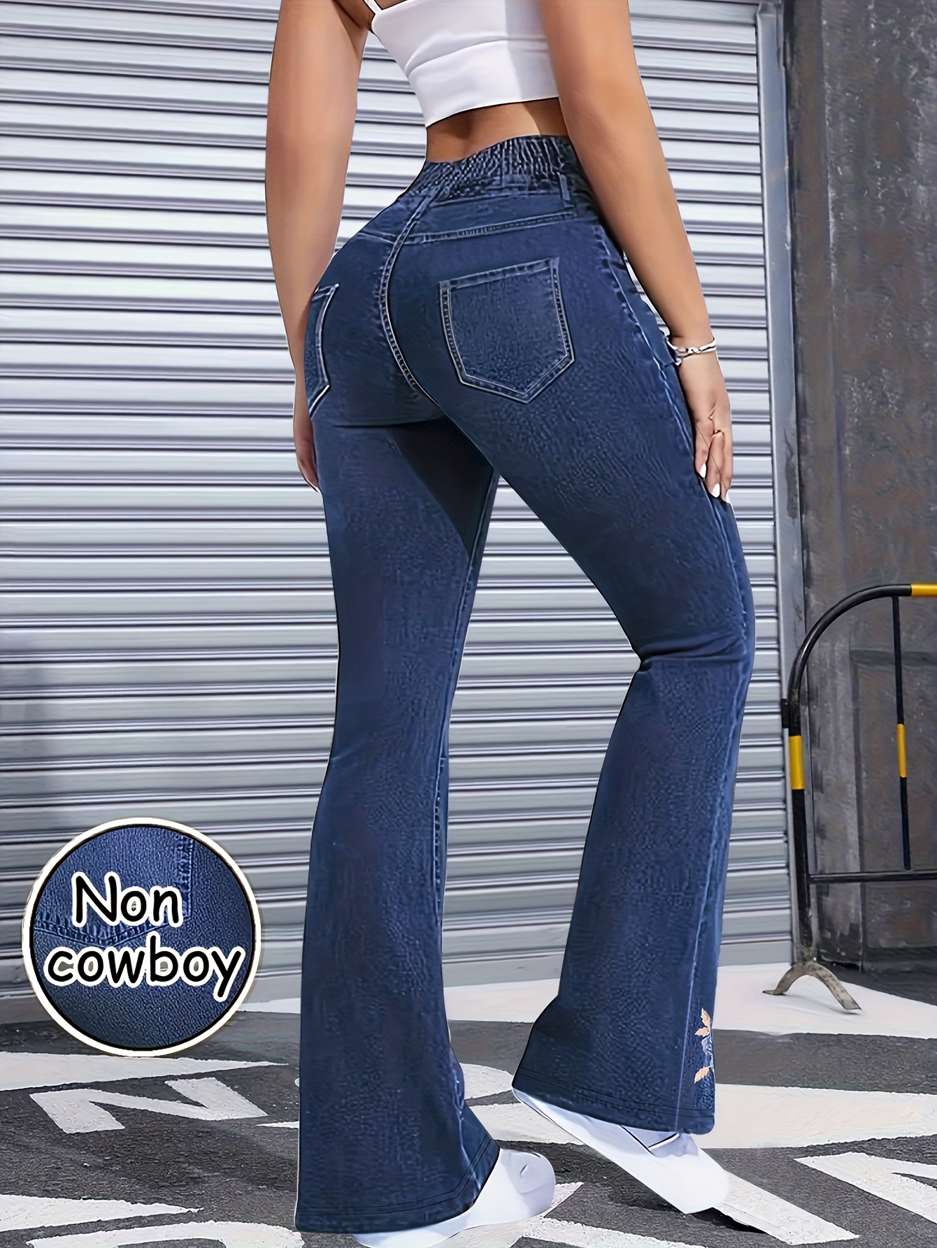 【imitation denim】[imitation Faux Denim]New Style Imitation Faux Denim Blue Women'S Slim-Fit Leggings - Elegant Stretchy Flared Long Pants, Suitable for All Seasons, Can Be Worn As Casual Or Formal Attire, Machine Washable, Comfortable And Stylish High-End Tights, Durable Design, Perfect for Everyday Wear, Fashionable Style, Elastic Fabric, Exclusively for Adult Women, Elegant Pants For Women, Pants For Women, Faux Denim For Women, Blue Leggings For Women, Leggings For Women On