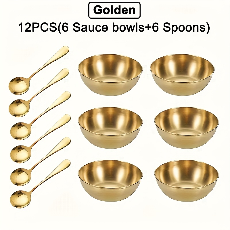 E-shop 8/12-teiliges luxuriöses goldenes Saucenschalen- & Gewürzlöffel-Set, Premium Edelstahl-Gewürzschalen, Sushi-Dippschalen, Vorspeisenteller,
