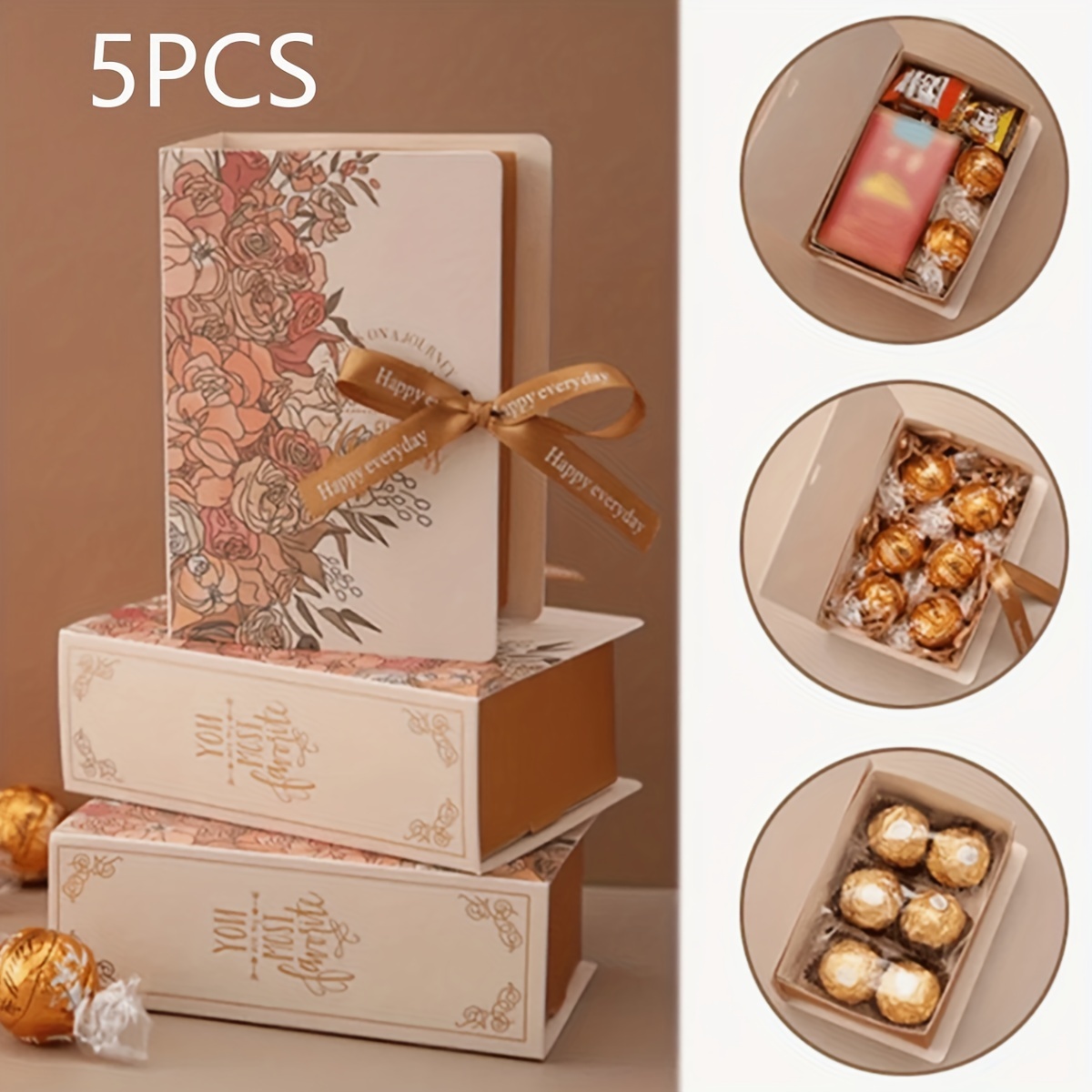 

[customer ] 5pcs Elegant Book-shaped Gift Boxes With Ribbon - Candy, Chocolates & Party Favors - Ideal For Weddings, Birthdays, Anniversaries & More