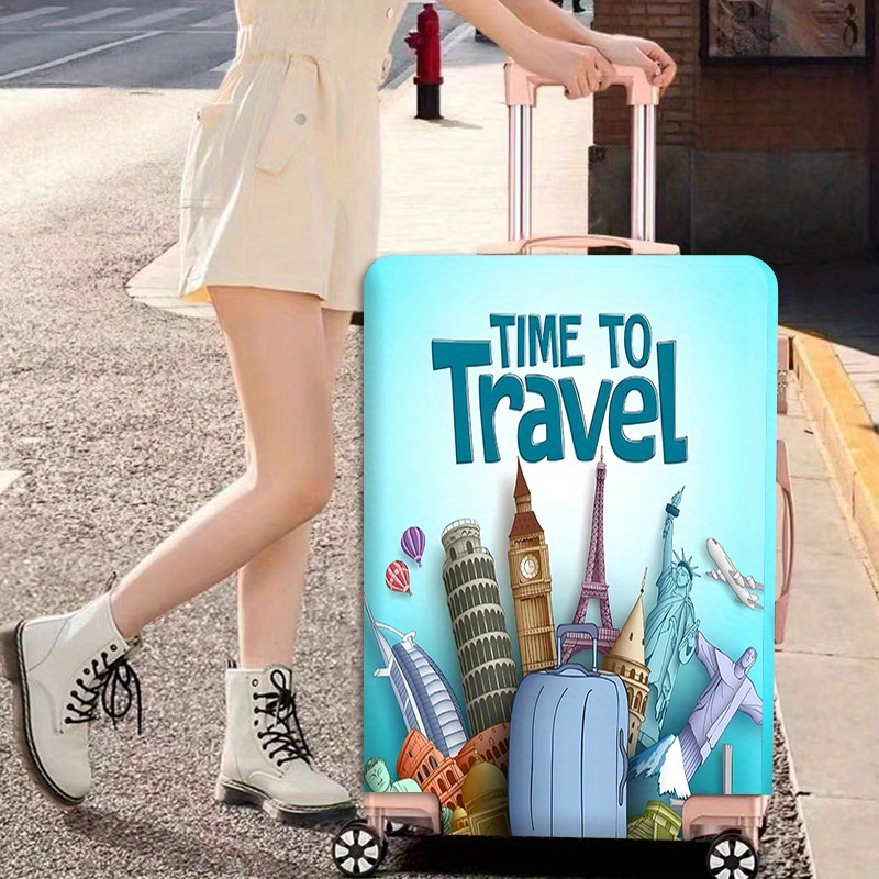 TEMU Essential Travel Item: Suitcase Cover Featuring Famous World Architecture Patterns, A Protective Cover To Prevent Suitcase Wear, A