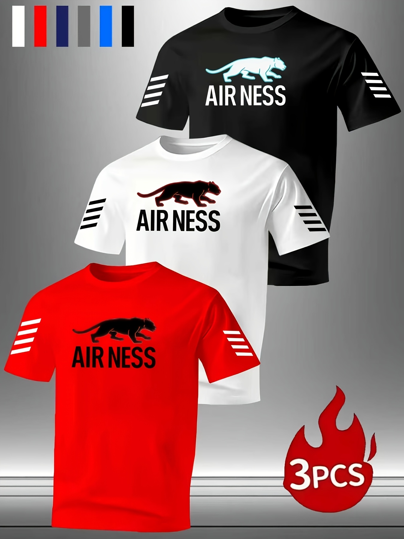 Lot de 3 T-shirts pour Homme Respirants à Imprimé Léopard Créatif, Style Basique Facile d'Entretien, T-shirt Confortable en à Col Rond pour Printemps/Été, Imprimé Graphique Léopard à la Mode et Tendance | Tenue Décontractée Confortable