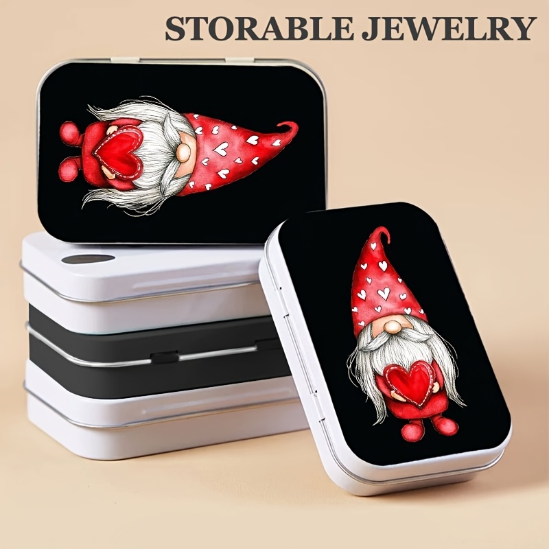 Red Gnome with Heart Doll Metal Storage Box, Multipurpose