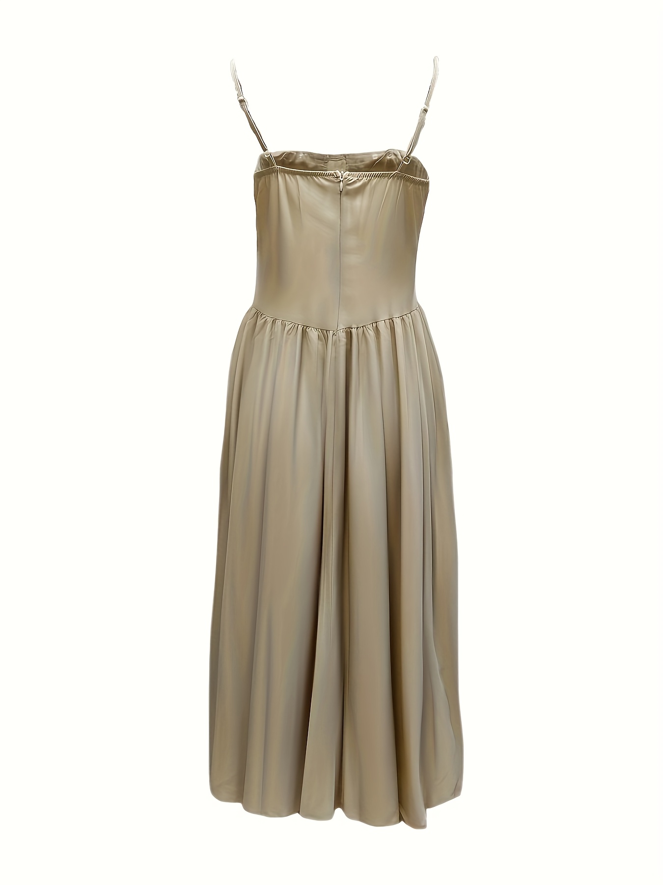 elegant off shoulder midi dress polyester solid color sleeveless slip dress with chest pad flared hem and dipped hem adult women and date night details 1