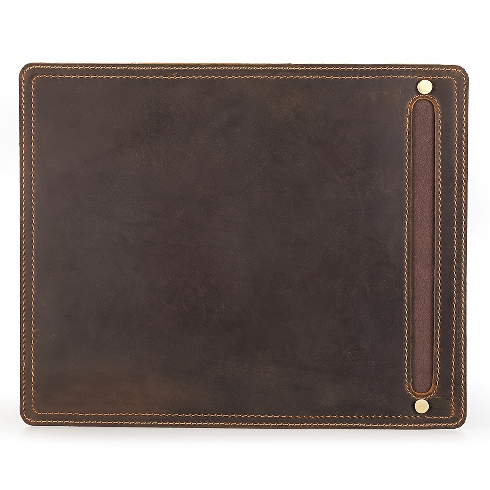 Original Top-grain Cowhide Computer Mouse Pad With Leather Belt, Pen Slot, Small Square Size, Creative Office Wrist Rest