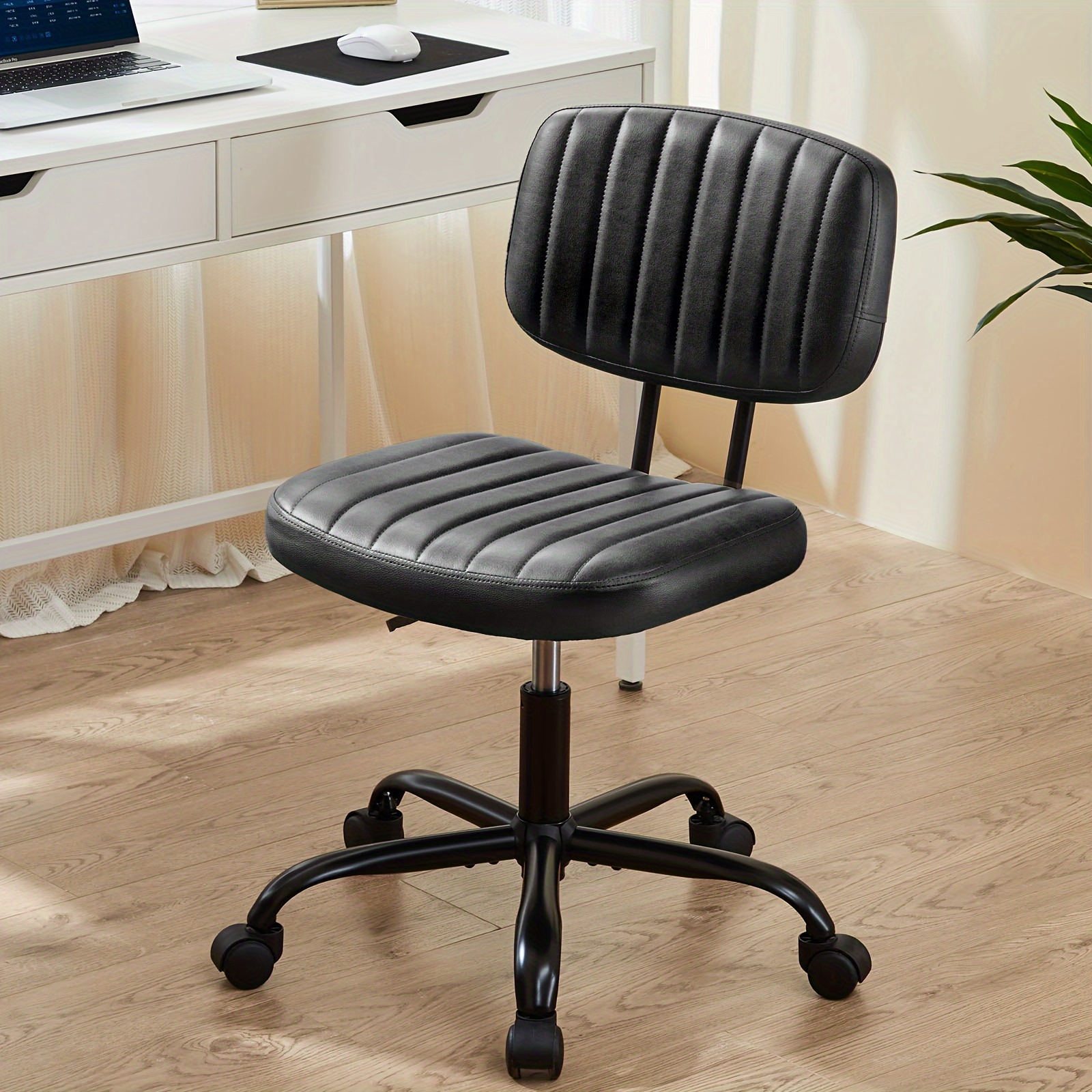 

Small Office Chair, Pu Leather Computer Desk Chair With Wheels And Lumbar Support, Comfy Cute Armless Vanity Rolling Swivel Task Chair No Arms For Home Office Study