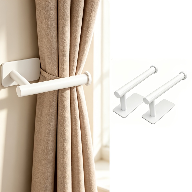 TEMU 2pcs Set Of No-drill Curtain Tie-back Hooks, No-nail Curtain , Home Traceless Wall Adhesive Hooks, Living Room Bedroom Curtain Gathering Tools,