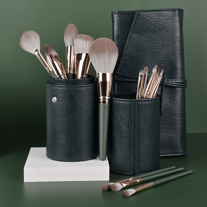 

14pcs Luxurious Makeup Brush Set - Plush Green Handles, Professional Quality For , Contouring & Blending - Ideal For Full Face & Eye Detailing, Makeup Accessories