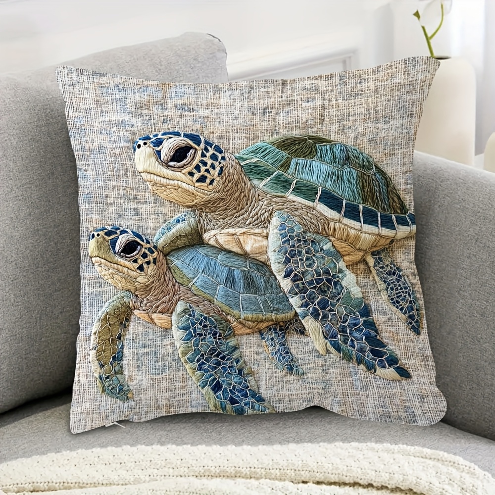 TEMU 1pc, Two-side 18x18inch Short Plush Pillow Cover, Serenity Sea Turtle Lazily Lounging Suitable For Decoration Of Room Types (no Pillow Core) Ioytn4845