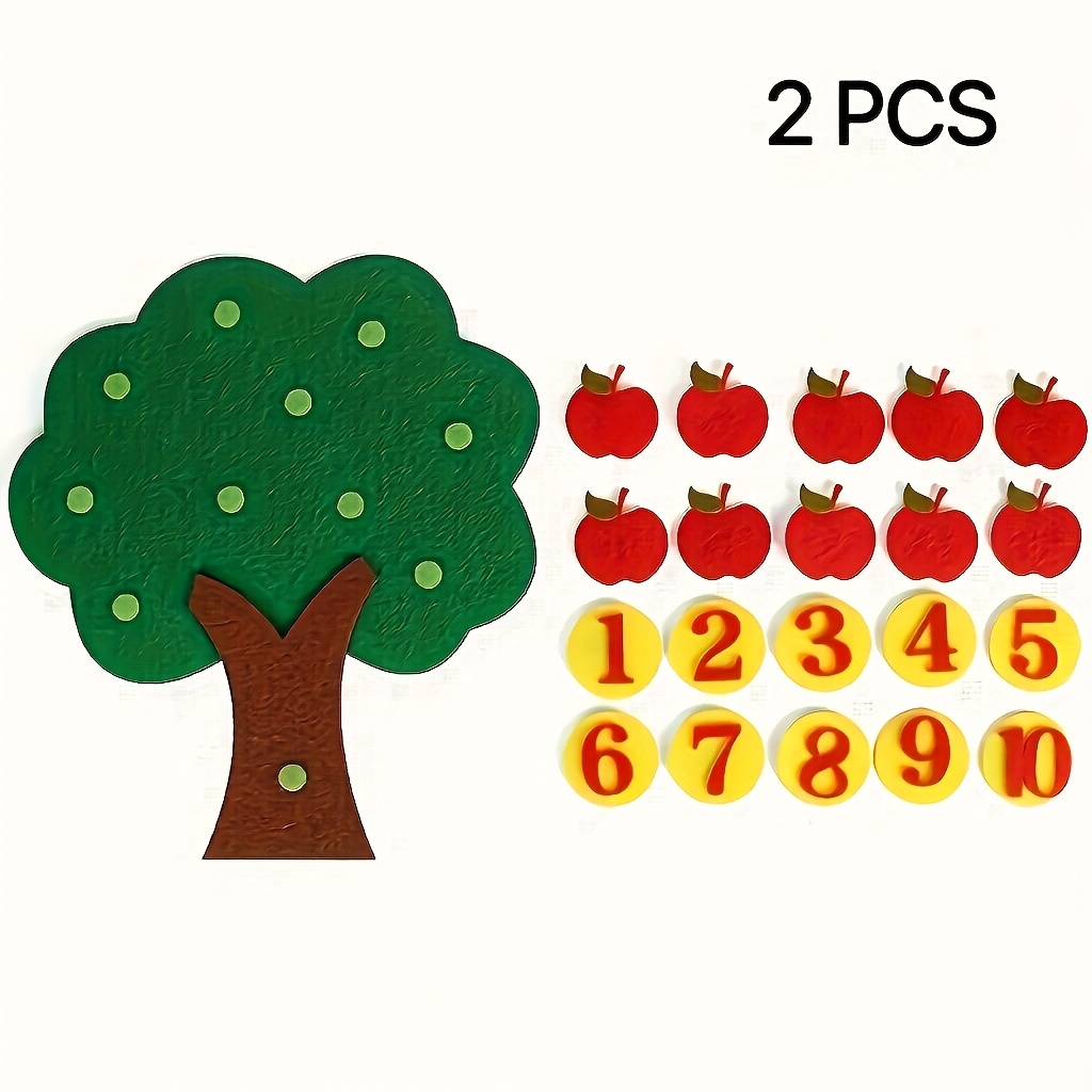 TEMU 2pcs Arbre de pommes en feutre, d'apprentissage Arbre de pommes avec chiffres, Arbre en feutre avec pommes numérotées, Ensemble d'activités de