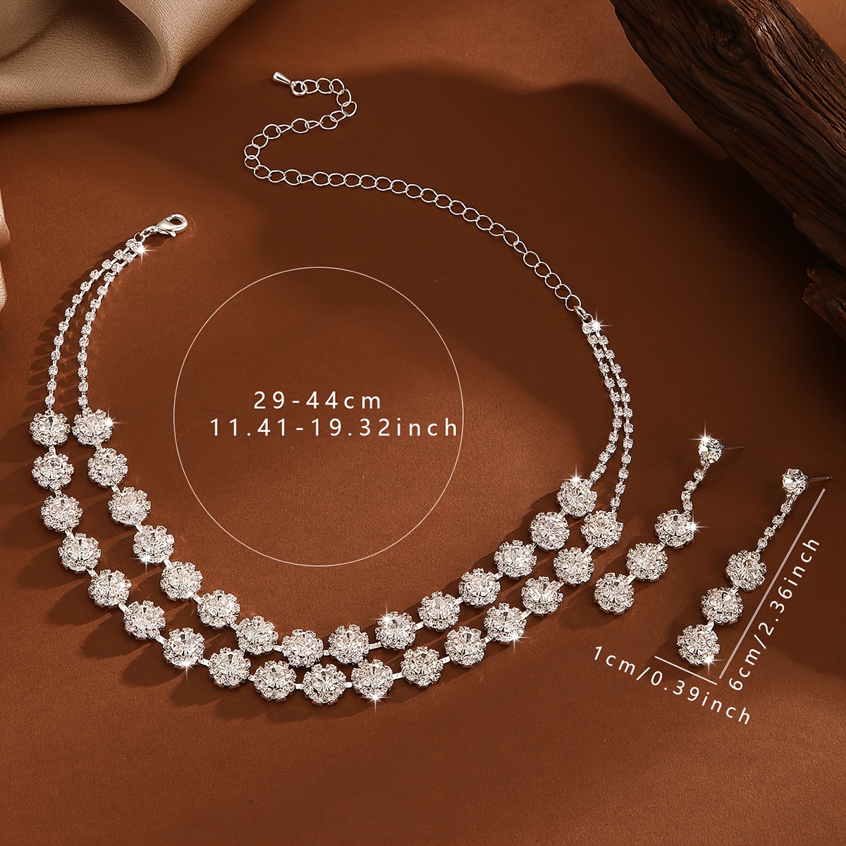 3pcs 女士珠宝套装水钻双层铜满镶水钻项链套装新娘饰品套装婚礼派对宴会首饰 商品详情 1