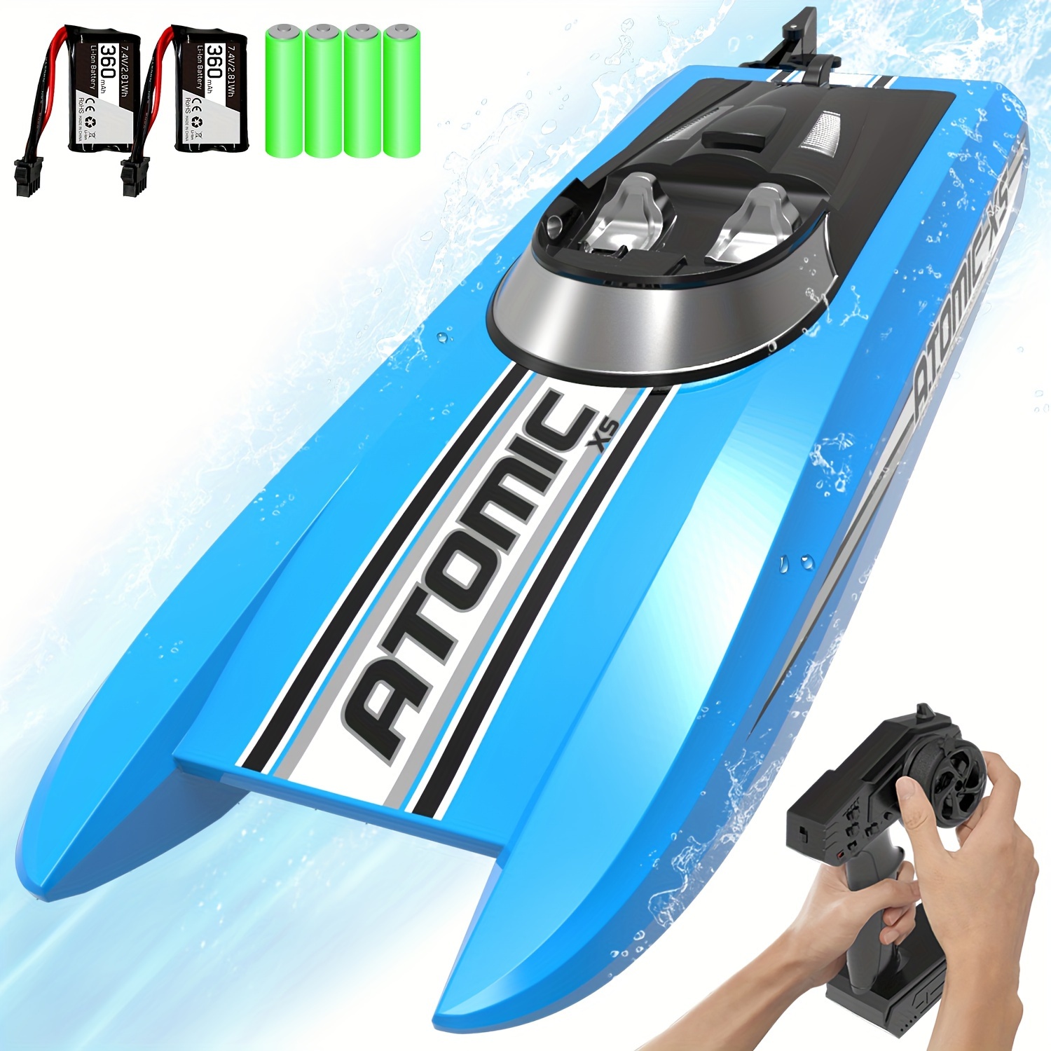 

Volantexrc Remote Control Boats For Pools And Lakes 20+mph Atomicxs High Speed Rc Boat For Kids Or Adults Toy Boat Gifts With 2 Batteries & Reverse Function (795-5)