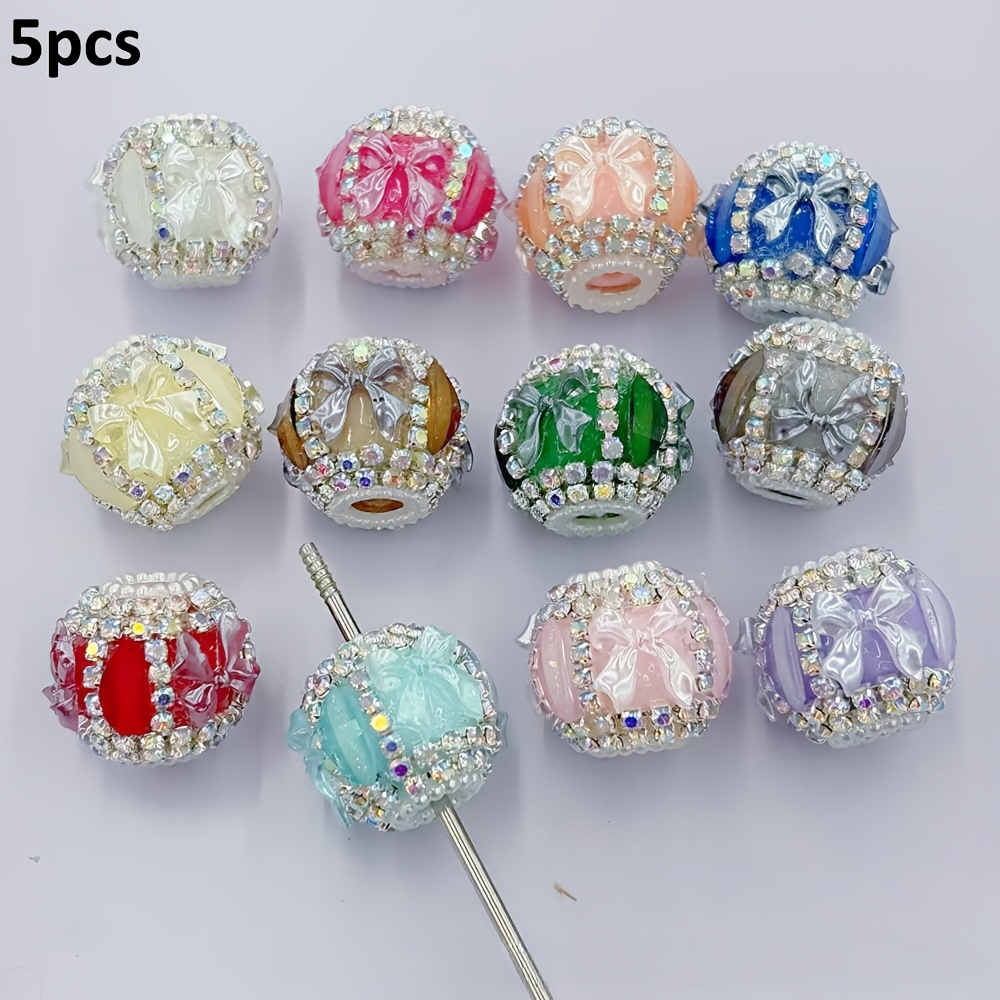 TEMU 5pcs Bow Chain Straight Hole Beads, Artificial Rhinestone Beads, Random Mixed Colors, Suitable For Diy Phone Straps, Keychains, Bag Chains, And