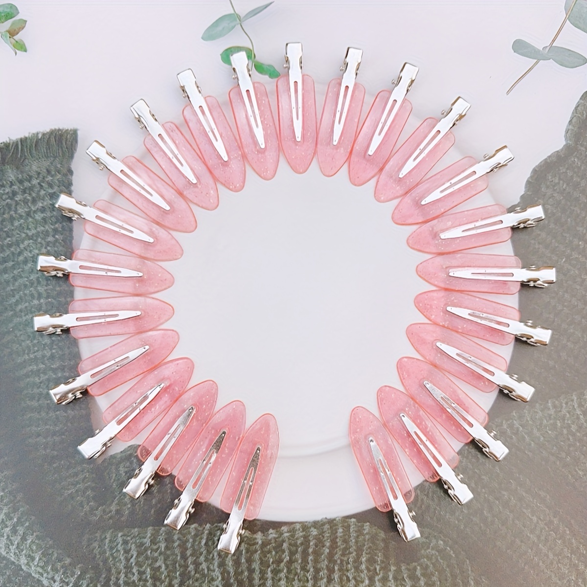 

Szelevens 24-piece Hair Clips Set, Elegant Cute Oblong Shape With Sequins, No-crease Plastic Hairpins For Styling, Makeup Application, Salon Use - Suitable For Ages 14+ (translucent Pink)