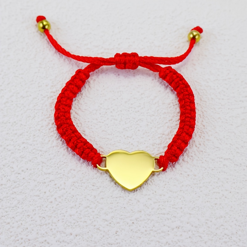 TEMU 1pc Personalized Name/text Engravable Stainless Steel Charm Bracelet With Red Heart & Woven Cord - S Birthday/christmas/thanksgiving Gift For ,