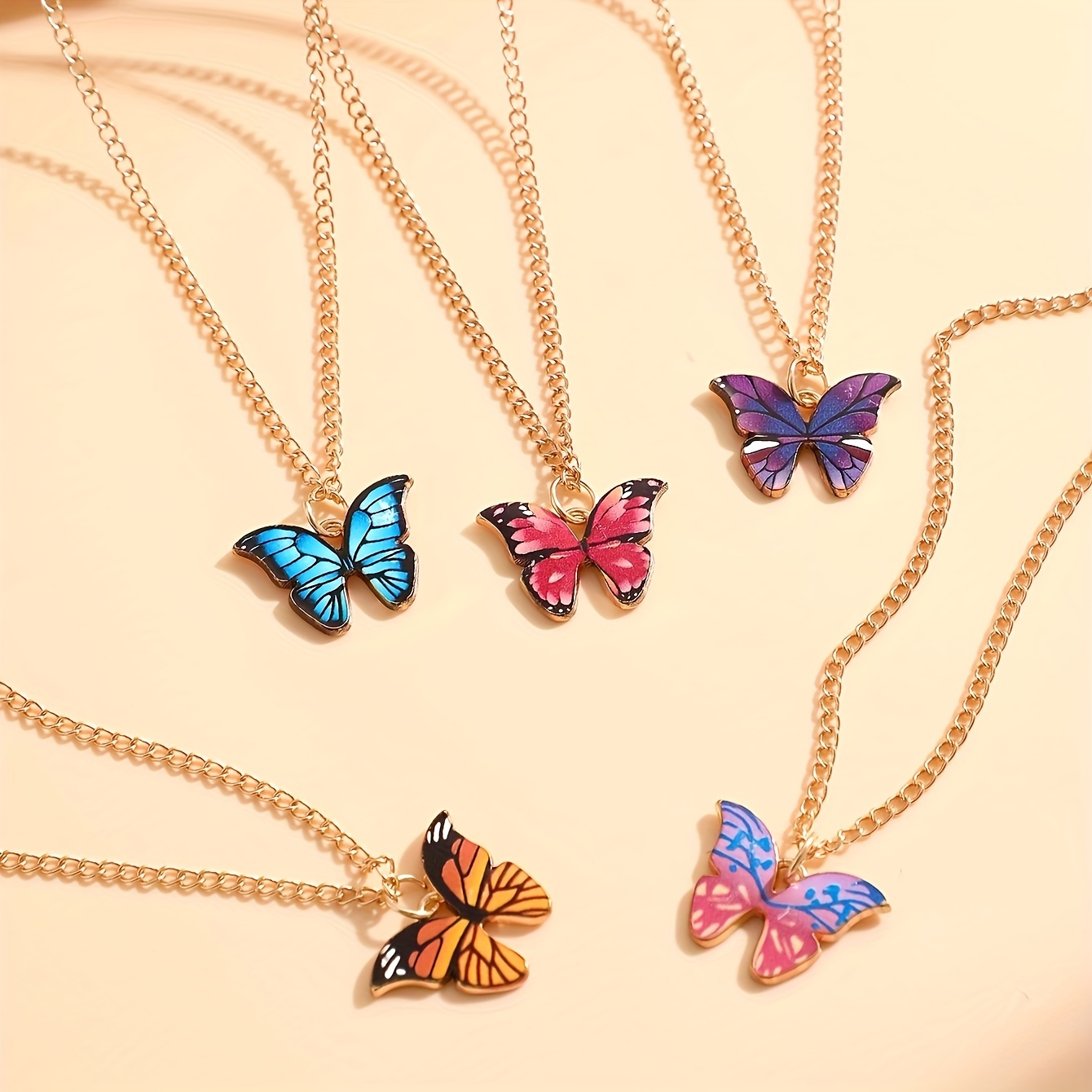 5pc Retro Minimalist Colorful Butterfly Necklace Set for Women