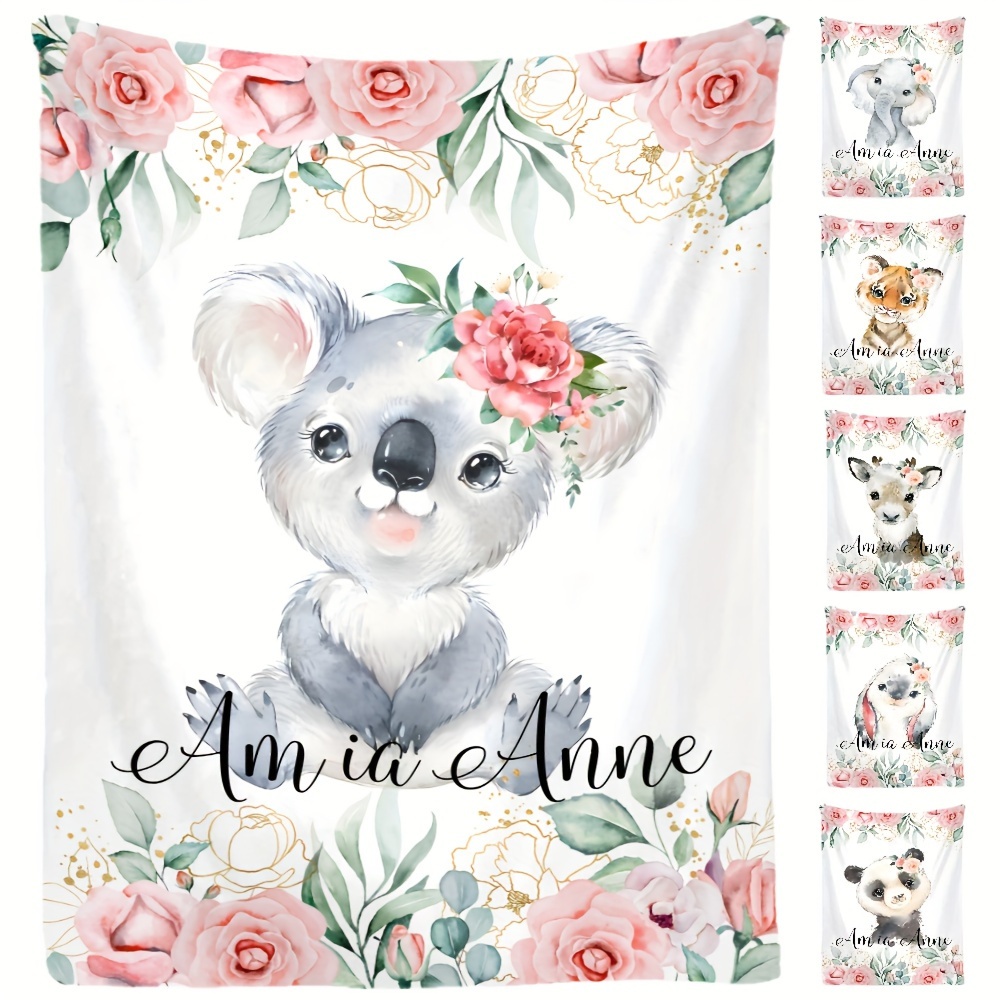 

1pc Your Name Letter Text Custom Animal Flannel Blanket, Cute Cartoon Animals Pattern, Gift Square Blanket Soft And Comfortable, Suitable For Adults At Home Picnic Travel