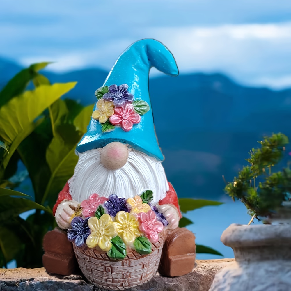 E-shop Garten Gnome Statue mit Blumenkorb - Gartenzwerg Dekoration für Rasen, ein perfektes Geschenk für Gartenzwerg