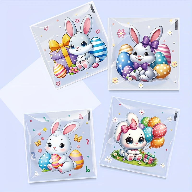 

100pcs Easter Bunny Gift Bags, Self-adhesive Candy Packaging, Cute Bunny & Egg Design, Holiday Party Favor Bags, 10x10cm Plastic Material