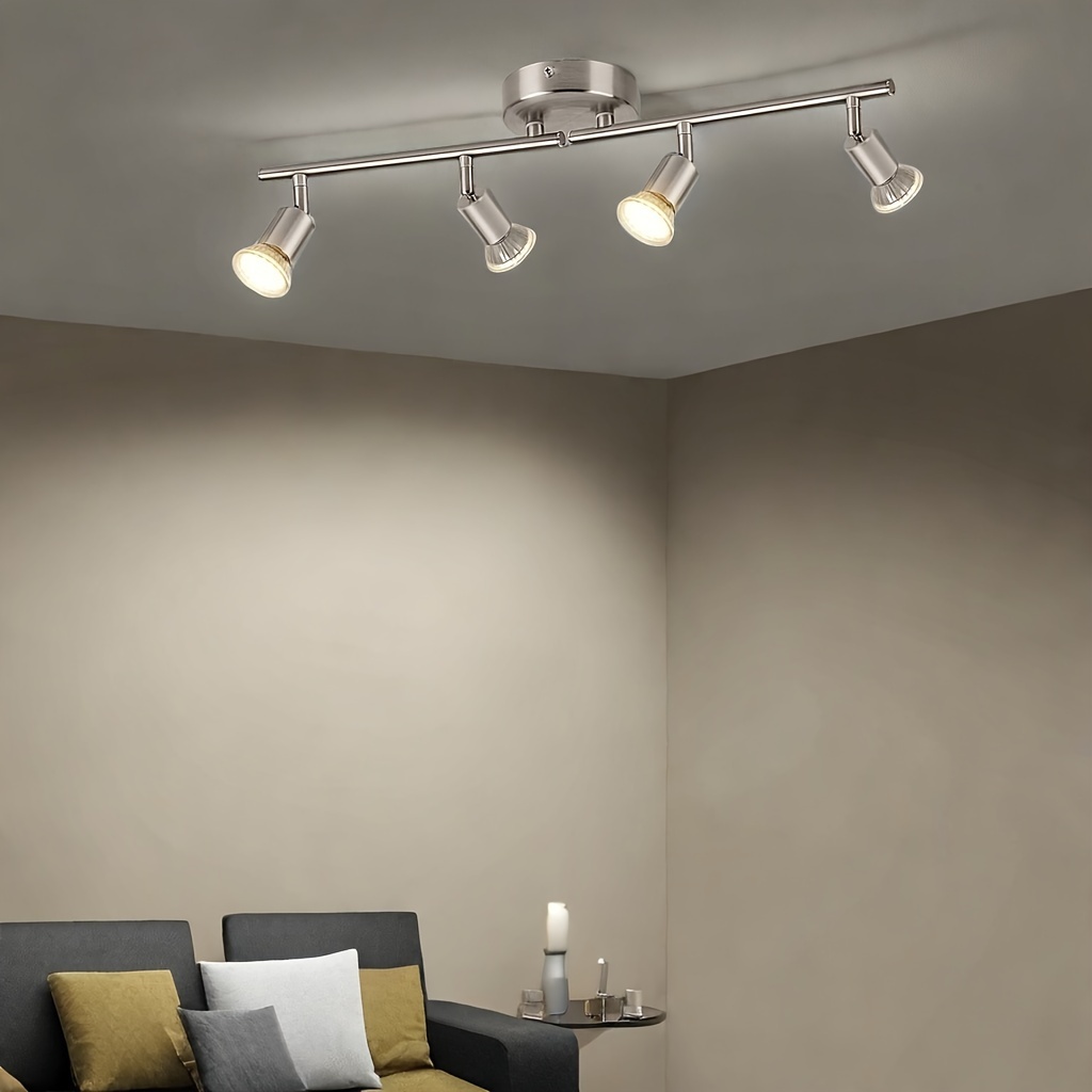 Въртяща се LED плафон с четири прожектора с ефект на пламък, с 330° ротация, предназначена за модерни кухни, всекидневни и спални (матник). Крушките не са включени.