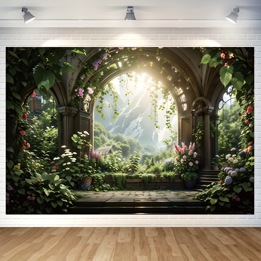 

1pc, Fantasy Fairytale Forest Rose Arch Vinyl Backdrop - Great For Posters, Memorial Wall Signs, Photos, Photography, Holiday Party Supplies, Decoration - Painting Themes - Available In 2 Sizes.