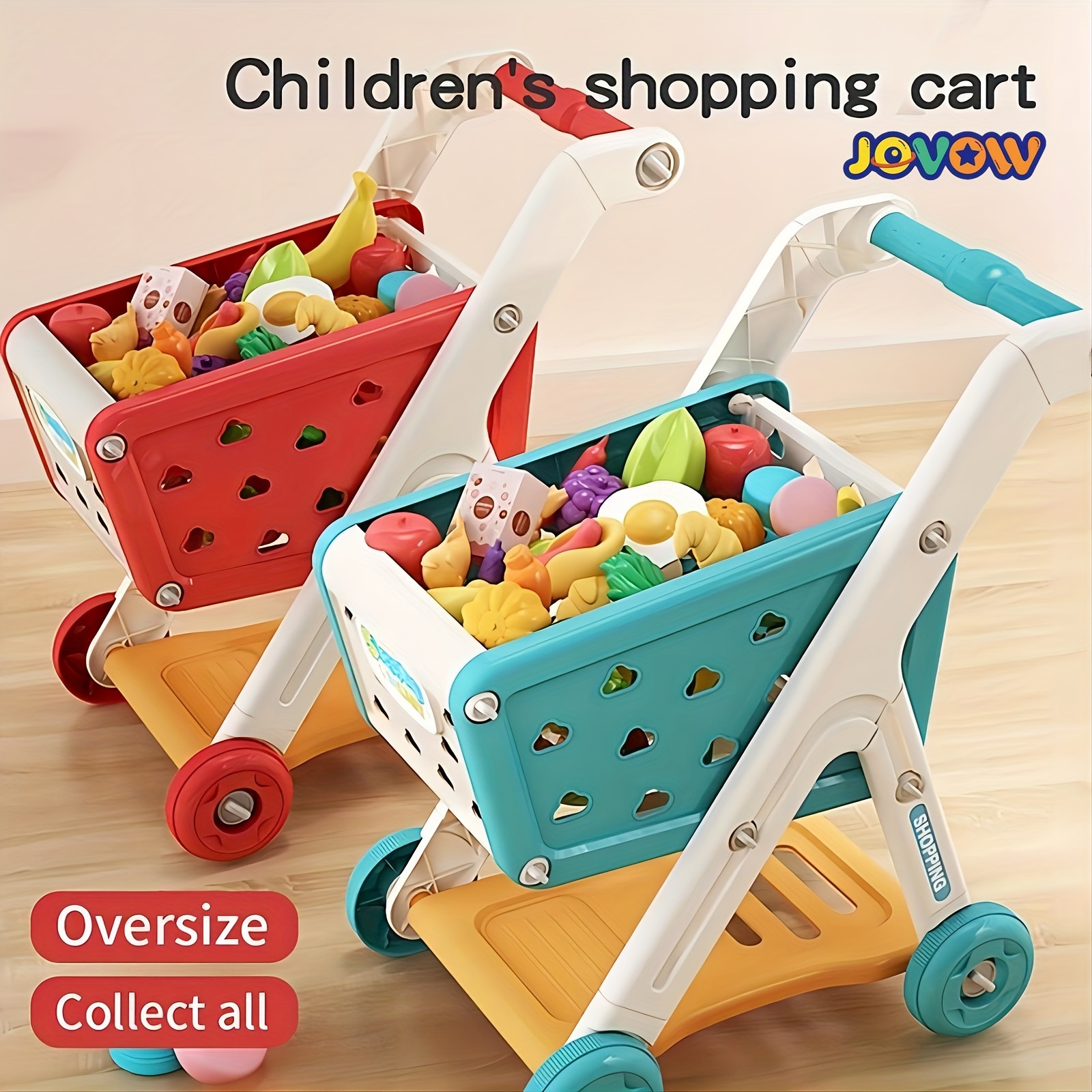 Jovow, Children's Shopping Cart, Handcart Toy Set, Pretend Game, Grocery Shopping Cart, With Pretend Food And Accessories, Wheels, Random Accessory Colors, Christmas, Gift