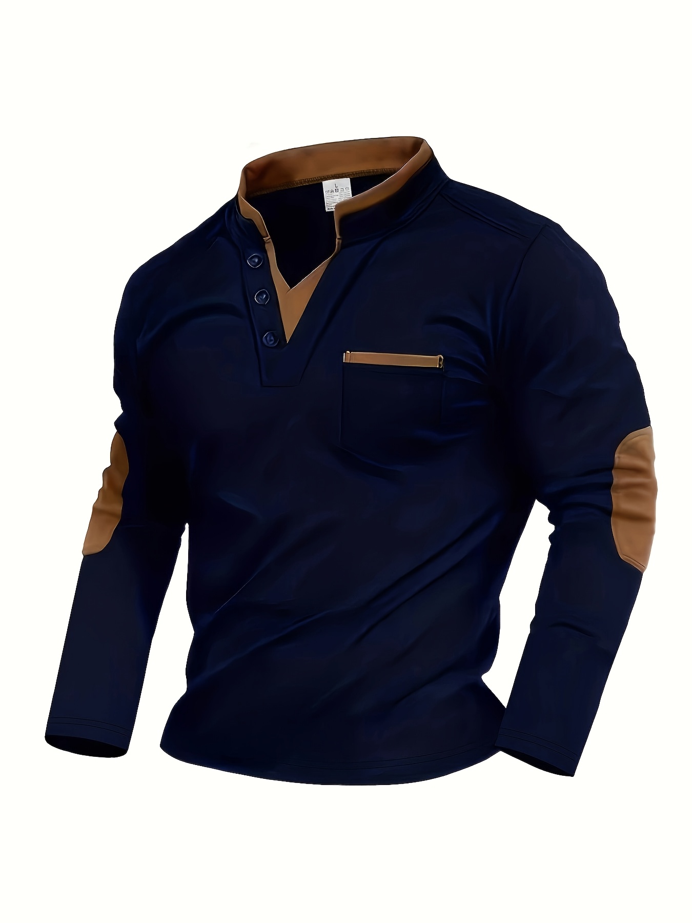 Artikelbild herren langarmshirt – - outdoor-bekleidung, mit knopfleiste vorne, schwarz/grauer kontrasteinsatz – strapazierfähiges freizeit-strickshirt,   für camping den   – unverzichtbares   für das  -styling im frühling herbst, jugendbekleidung